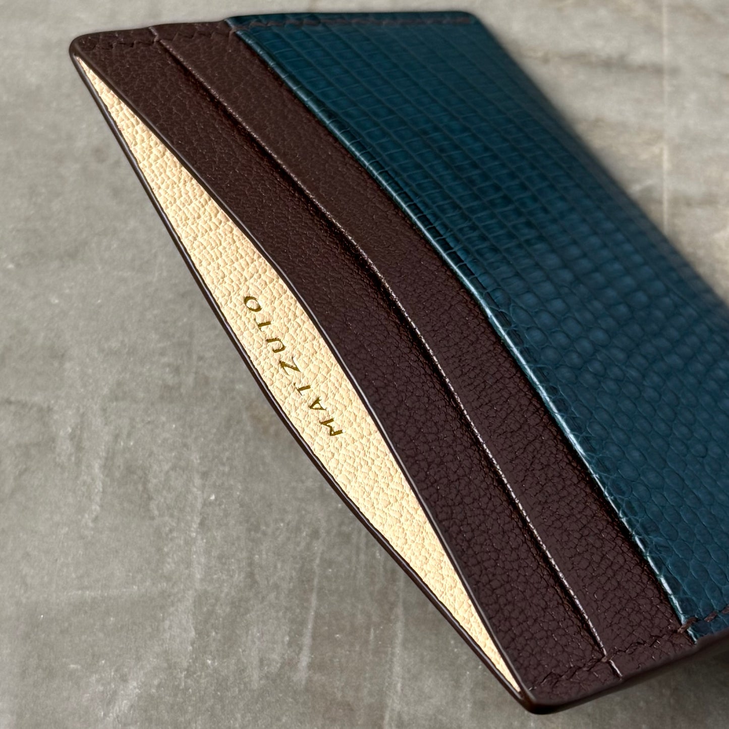 Blue Ocean Lizard with Chocolate and Natural Chèvre Card Holder