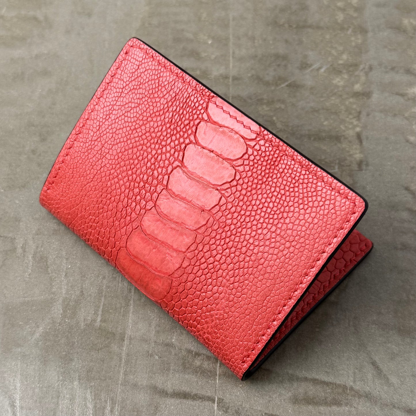 Red Ostrich Leg with Black Chèvre Pocket Organizer
