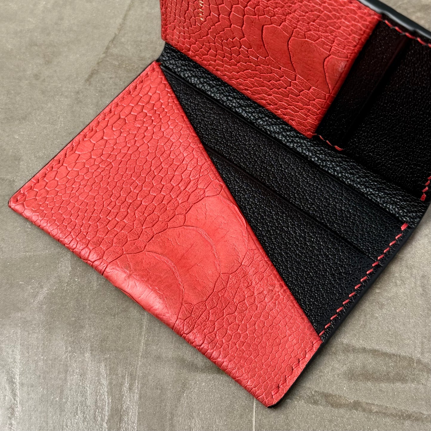 Red Ostrich Leg with Black Chèvre Pocket Organizer