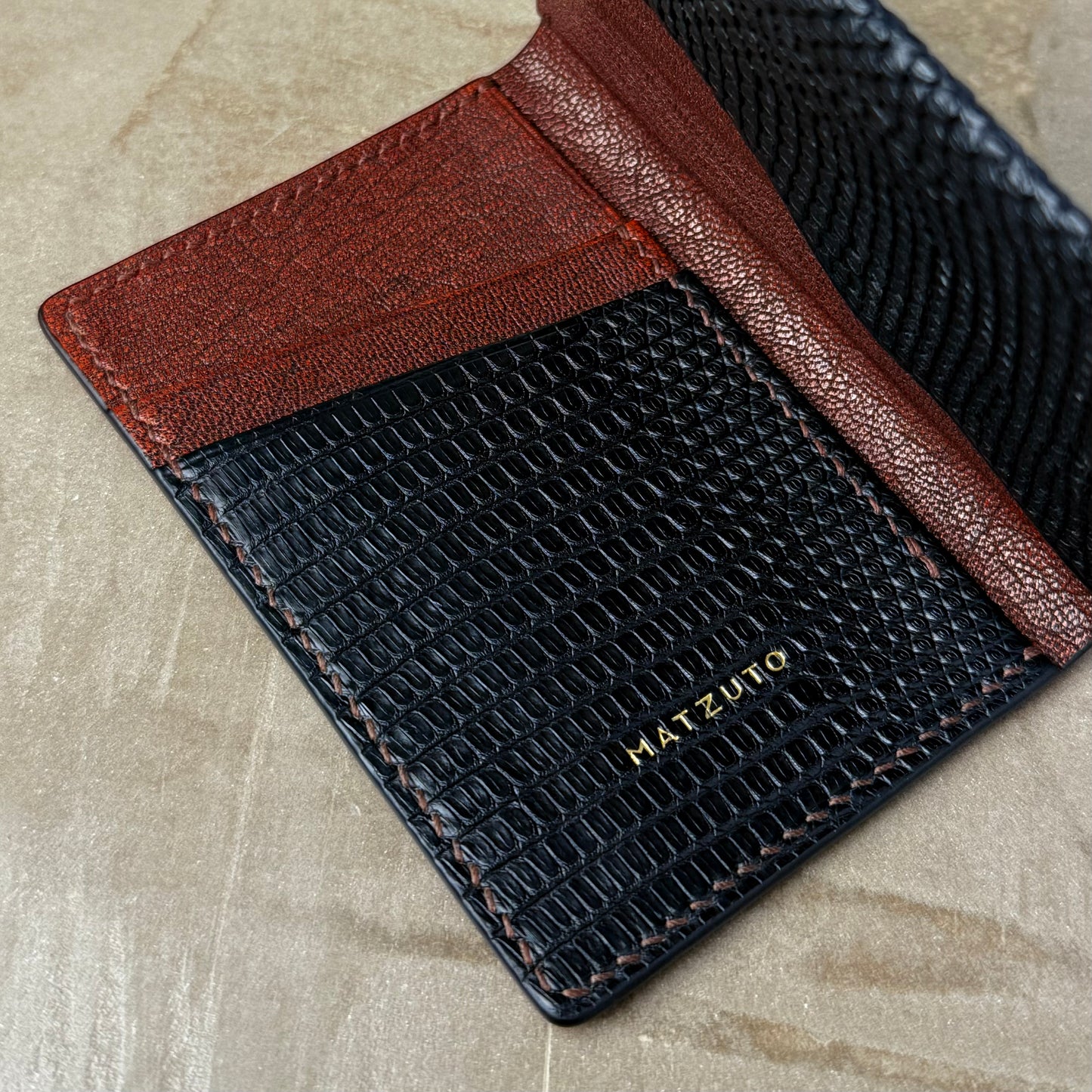 Black Lizard with Mocha Patnat Chèvre Pocket Organizer
