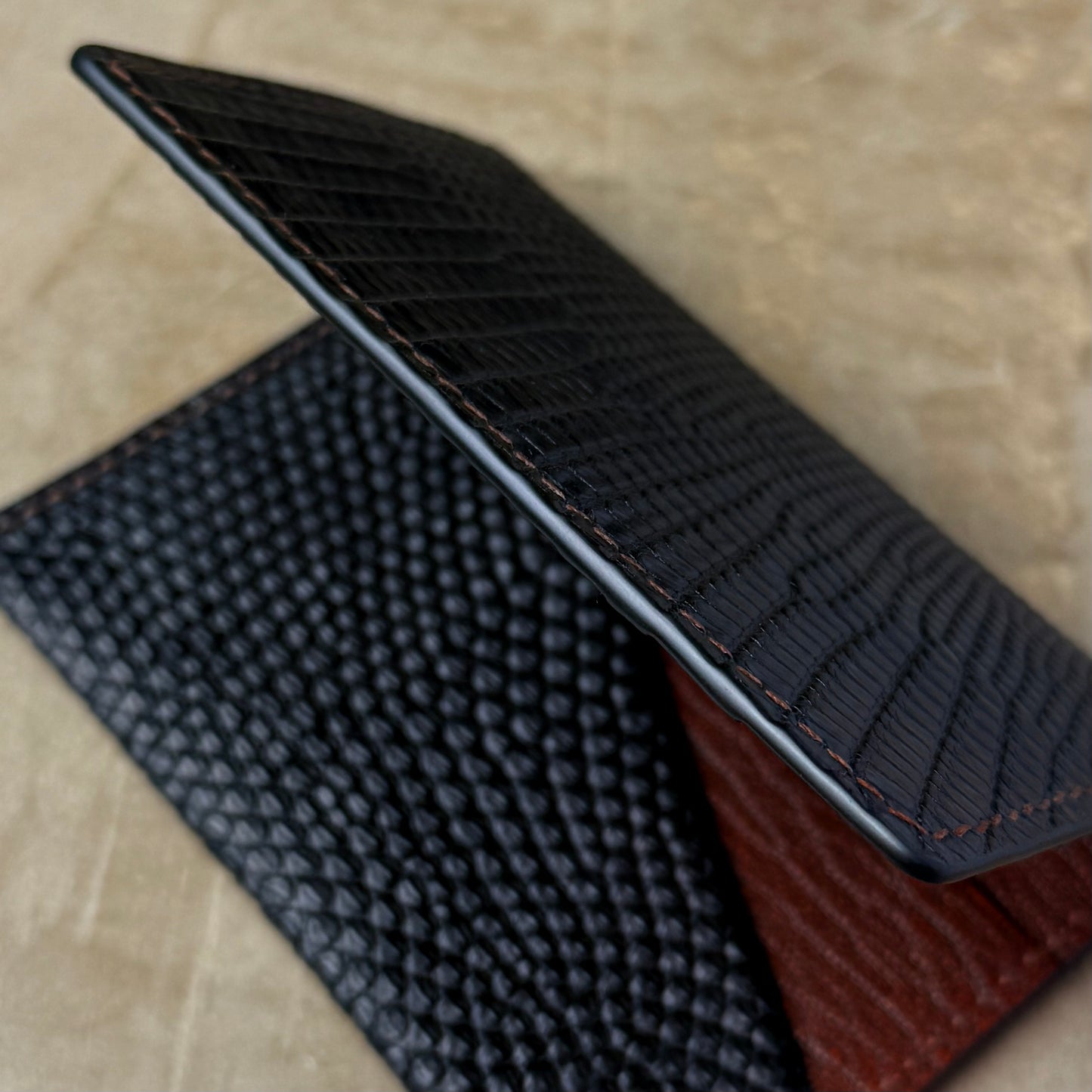 Black Lizard with Mocha Patnat Chèvre Pocket Organizer