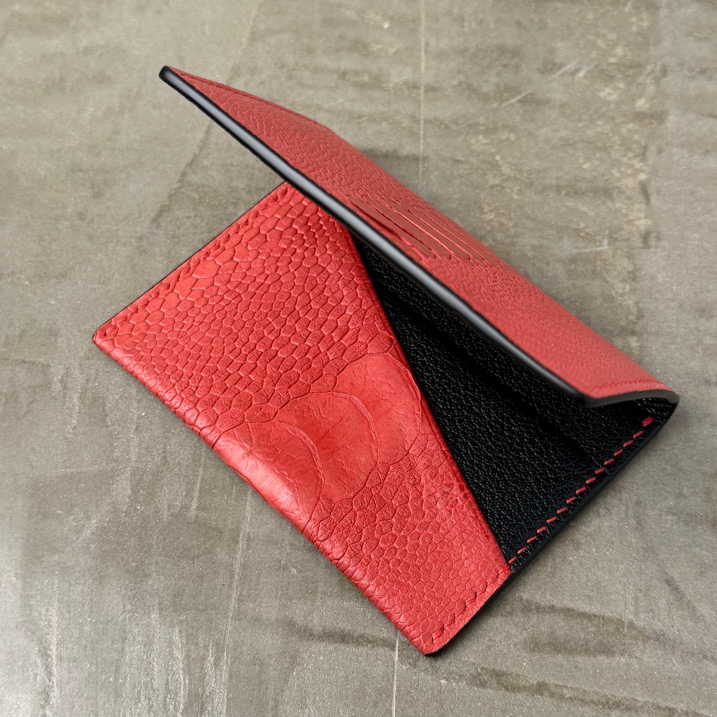 Red Ostrich Leg with Black Chèvre Pocket Organizer