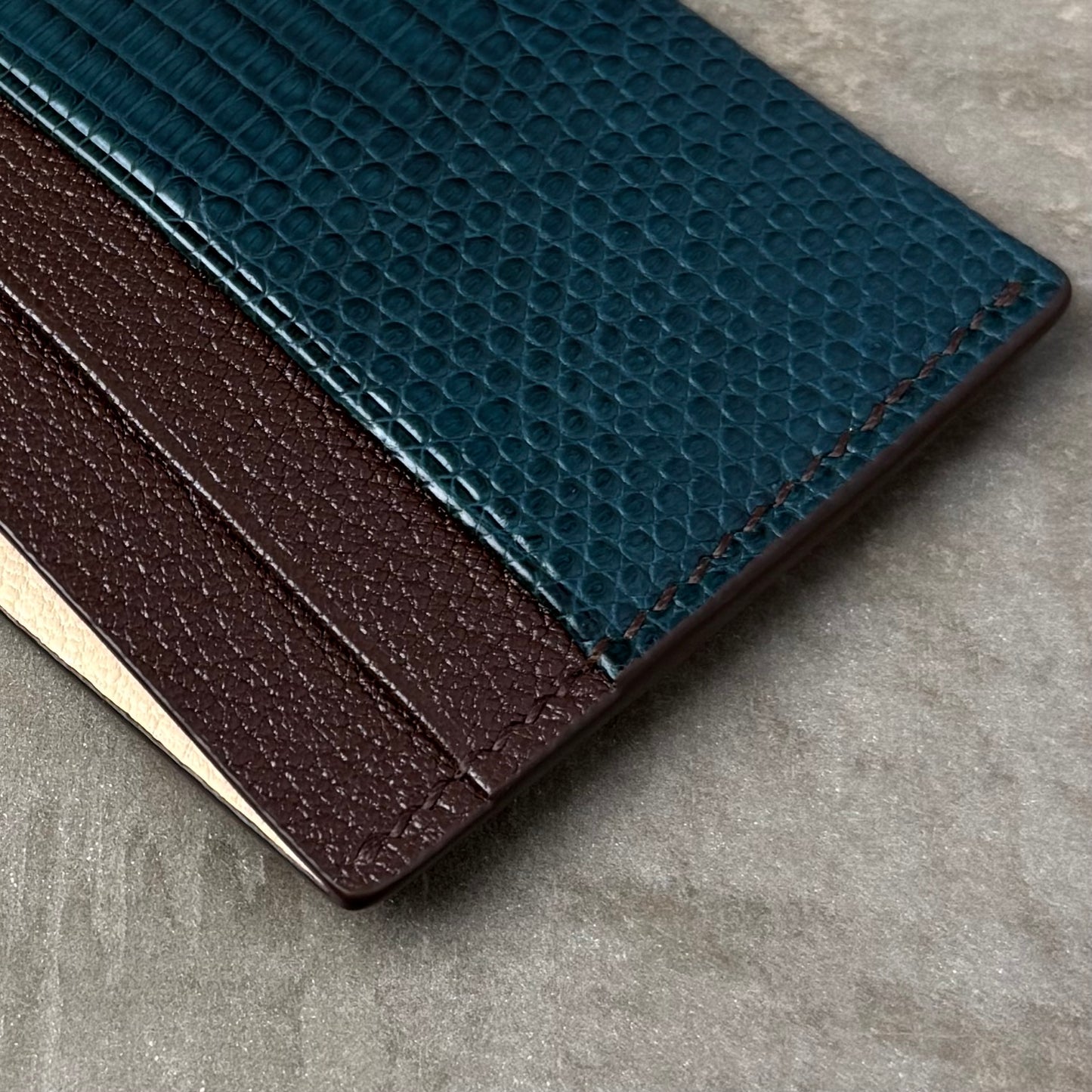 Blue Ocean Lizard with Chocolate and Natural Chèvre Card Holder
