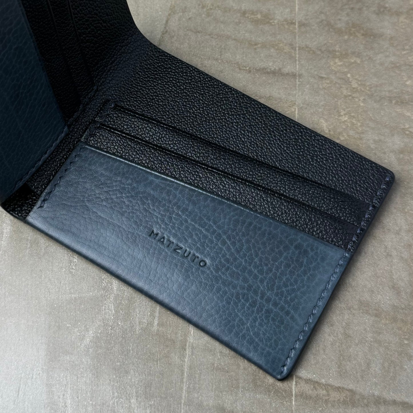 Slate Blue Calfskin and Black Chèvre Bifold