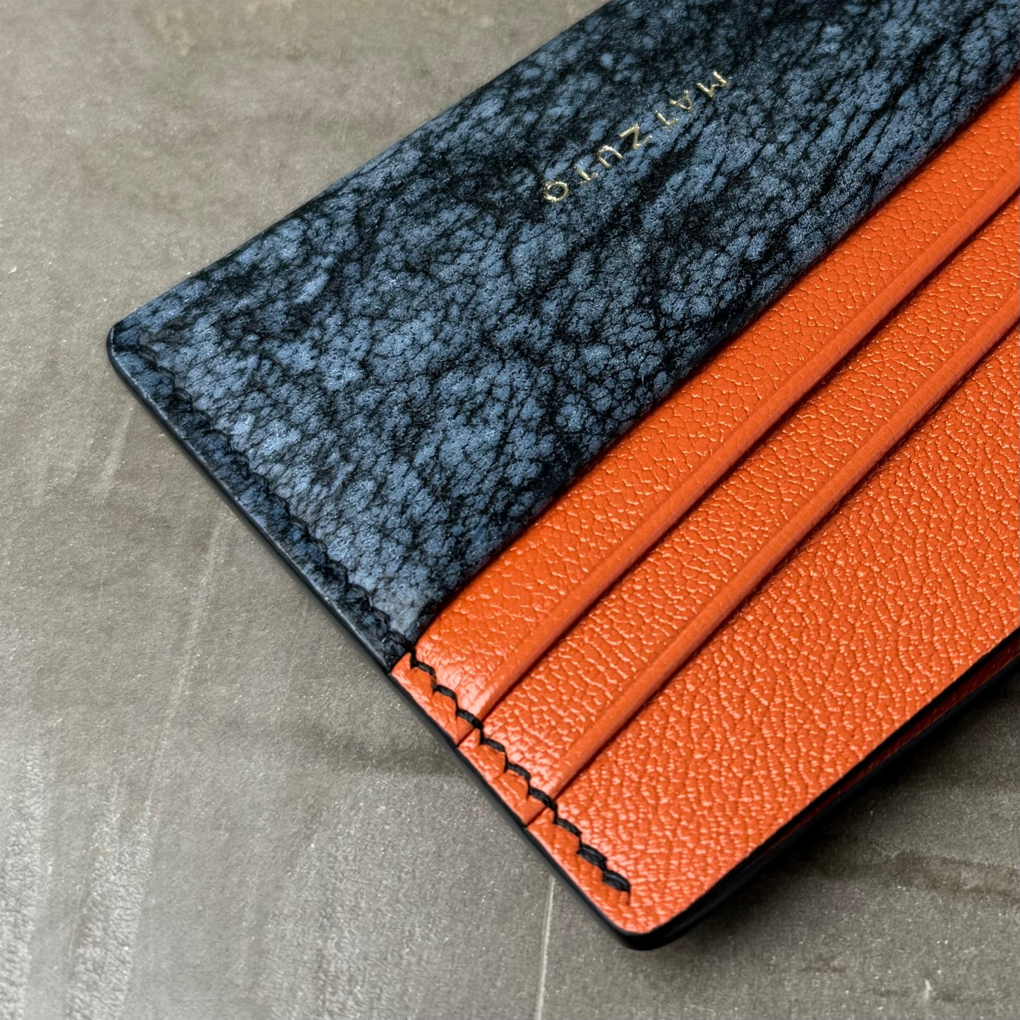 Blue Cape Buffalo with Orange Chèvre Bifold