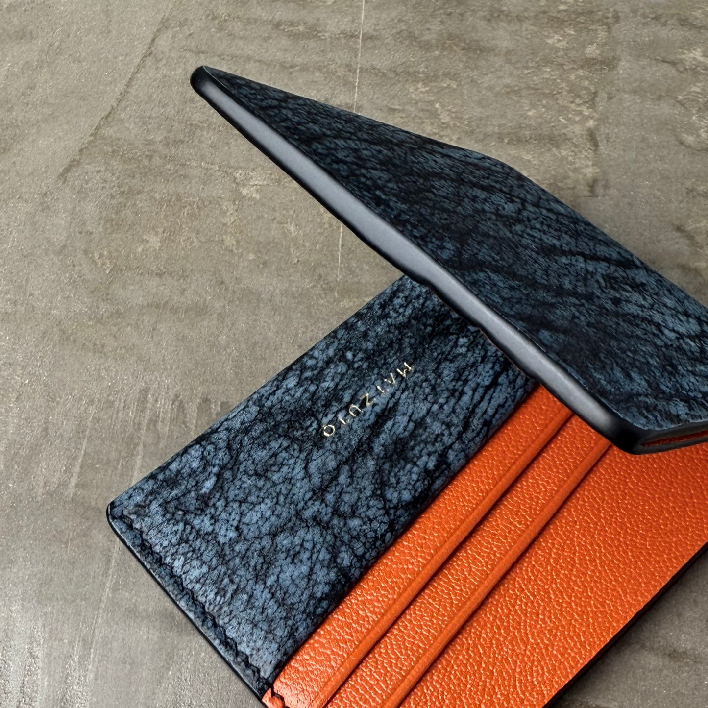 Blue Cape Buffalo with Orange Chèvre Bifold