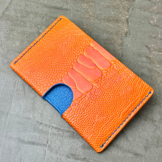 Orange Ostrich and Sky Blue Chèvre Card Holder