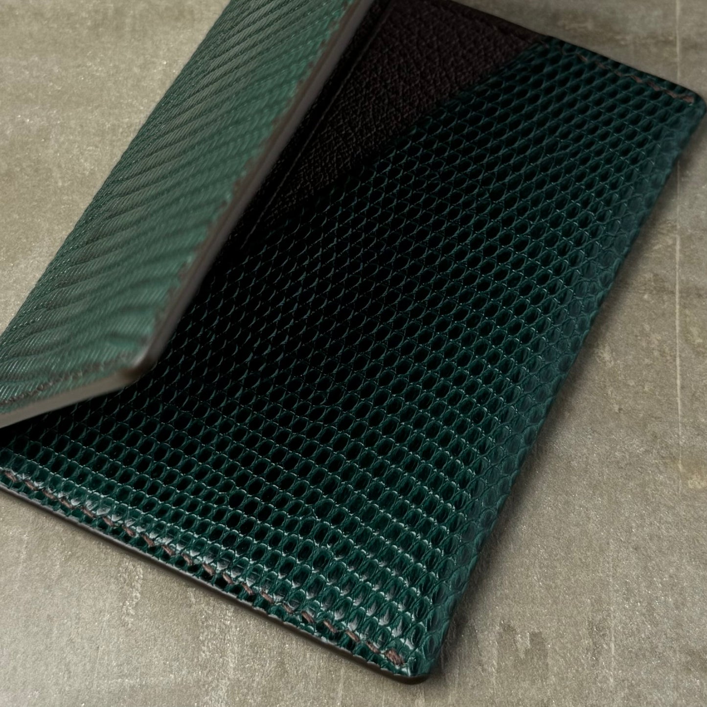 Pine Green Lizard with Chocolate Chèvre Pocket Organizer