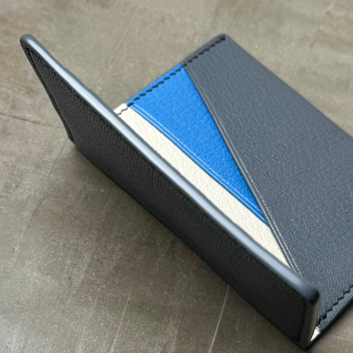 Grey, Blue and Ivory Chèvre Pocket Organizer