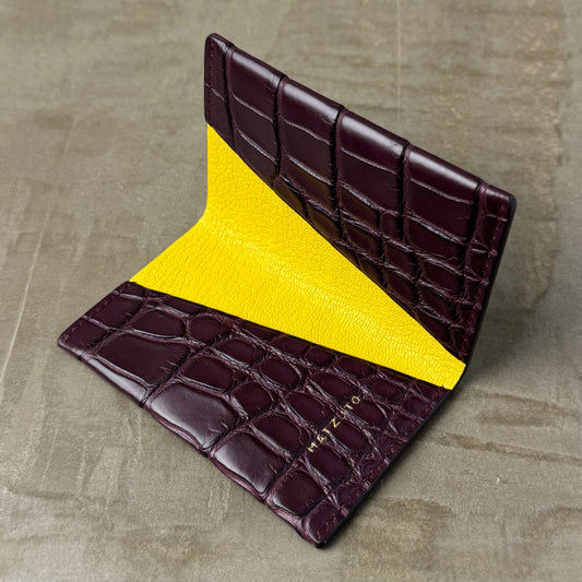 Aubergine Alligator with Yellow Chèvre Card Holder