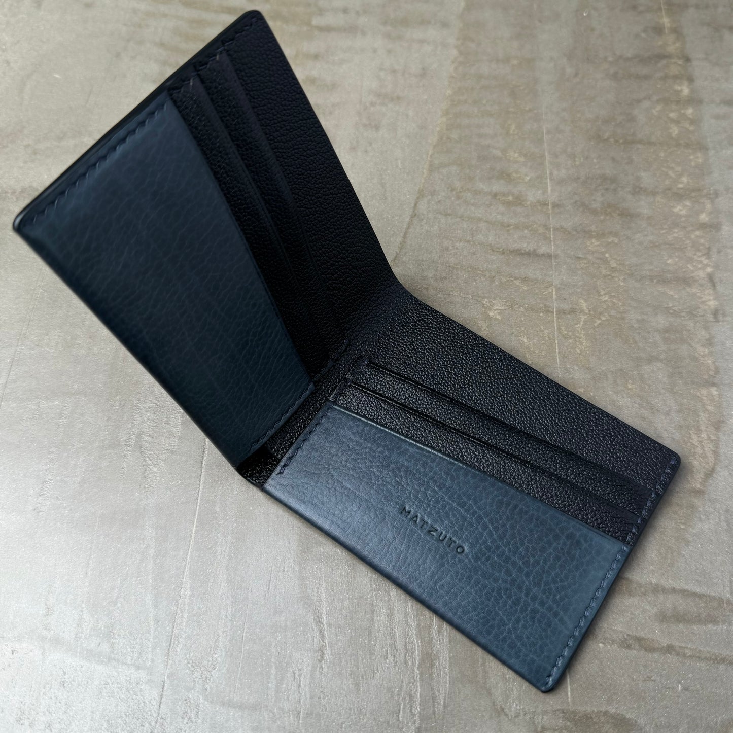 Slate Blue Calfskin and Black Chèvre Bifold