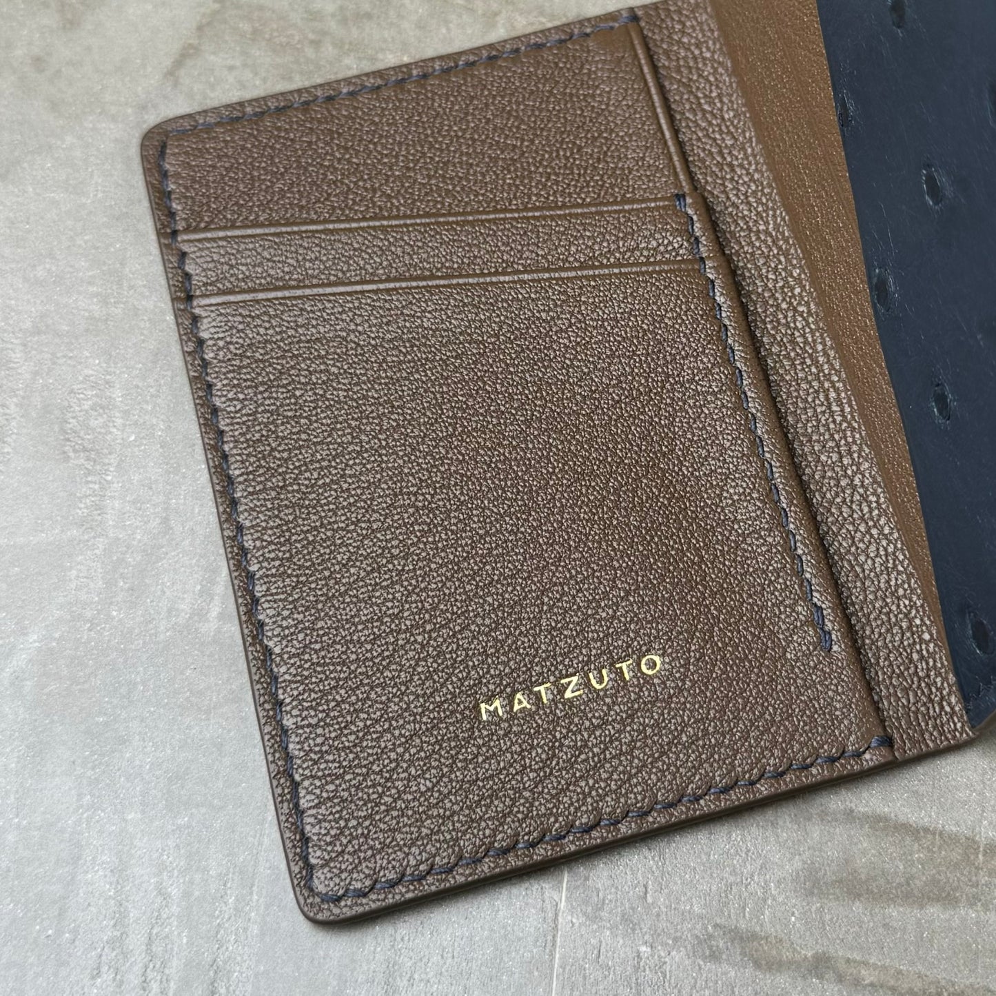 Navy Ostrich Brown Chèvre Pocket Organizer