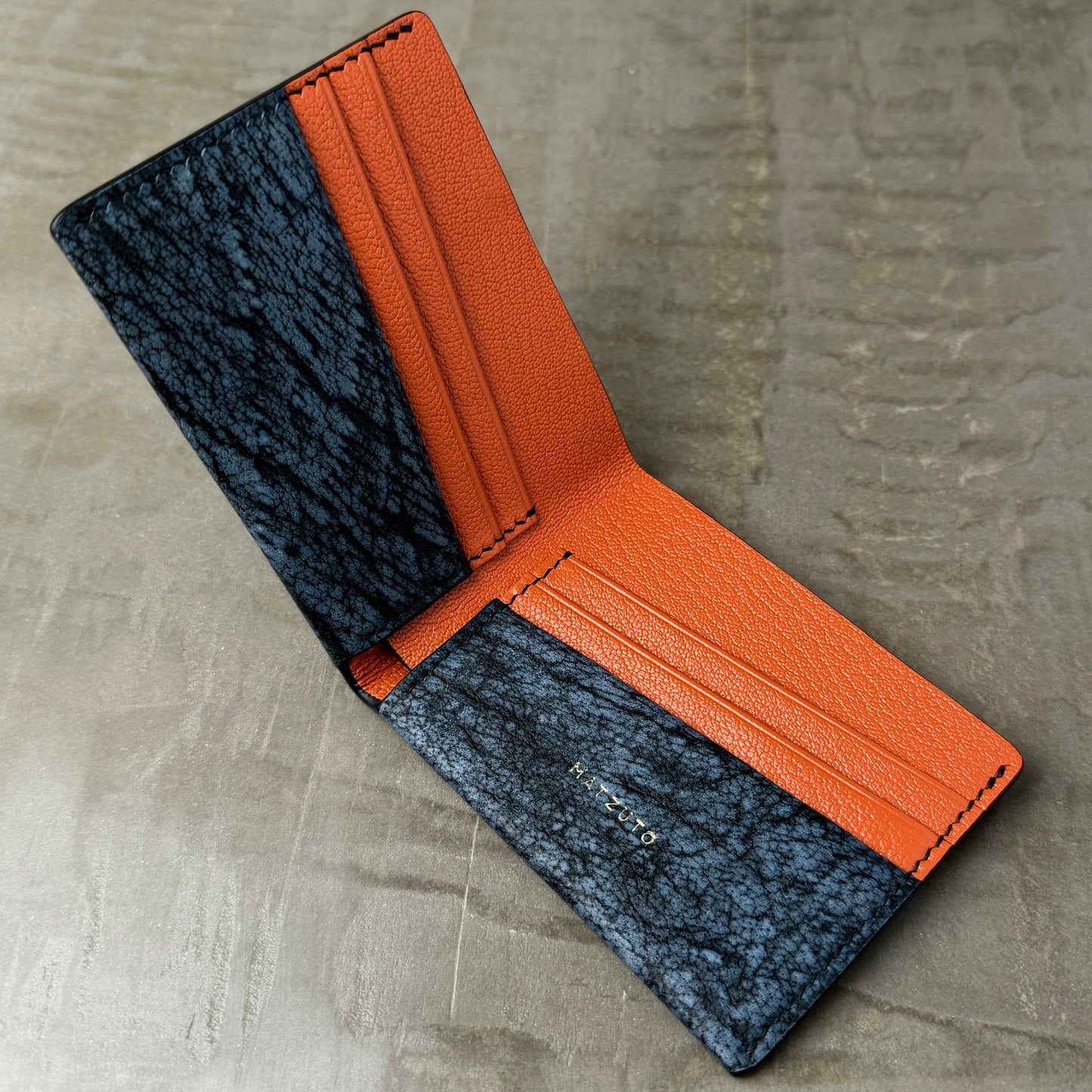 Blue Cape Buffalo with Orange Chèvre Bifold