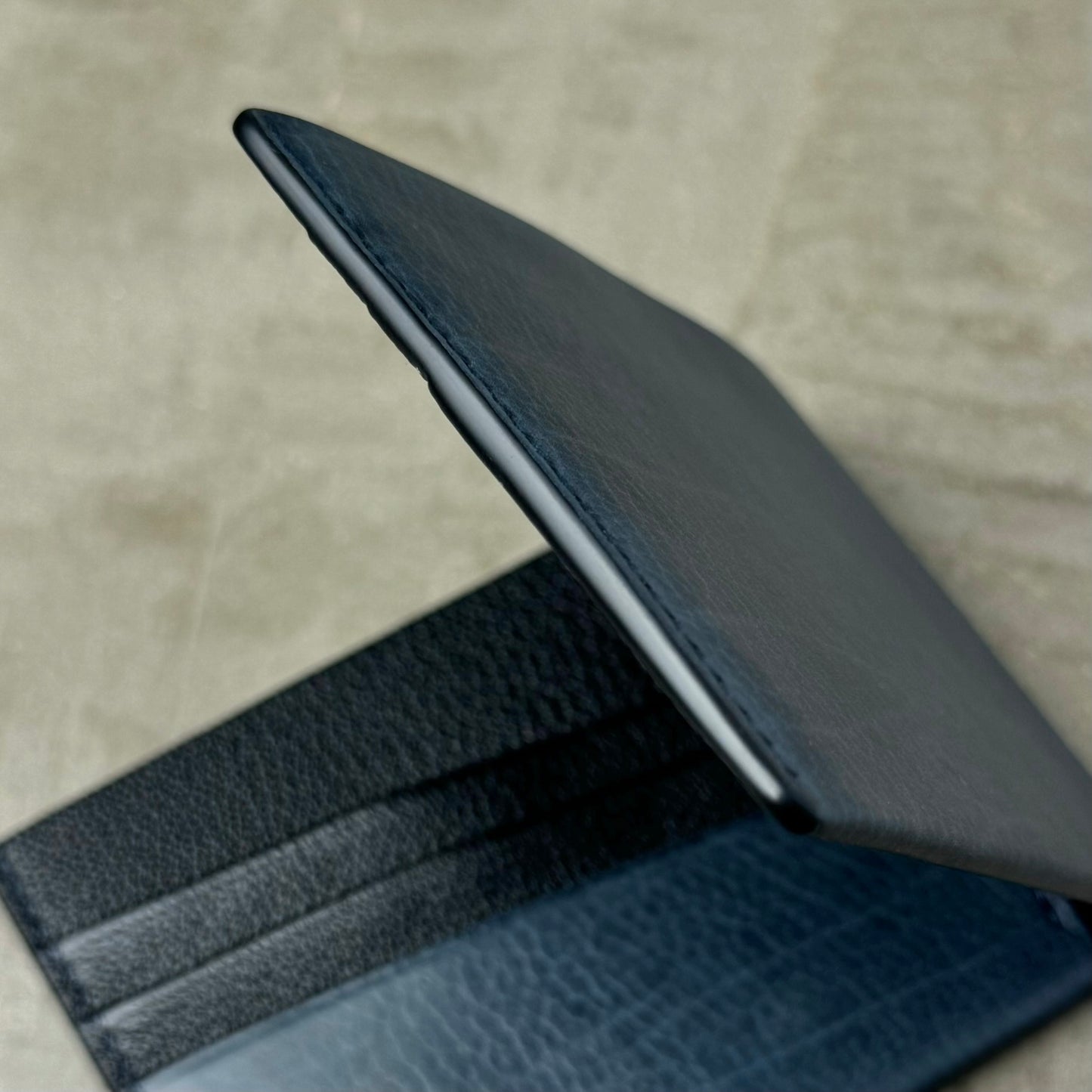 Slate Blue Calfskin and Black Chèvre Bifold