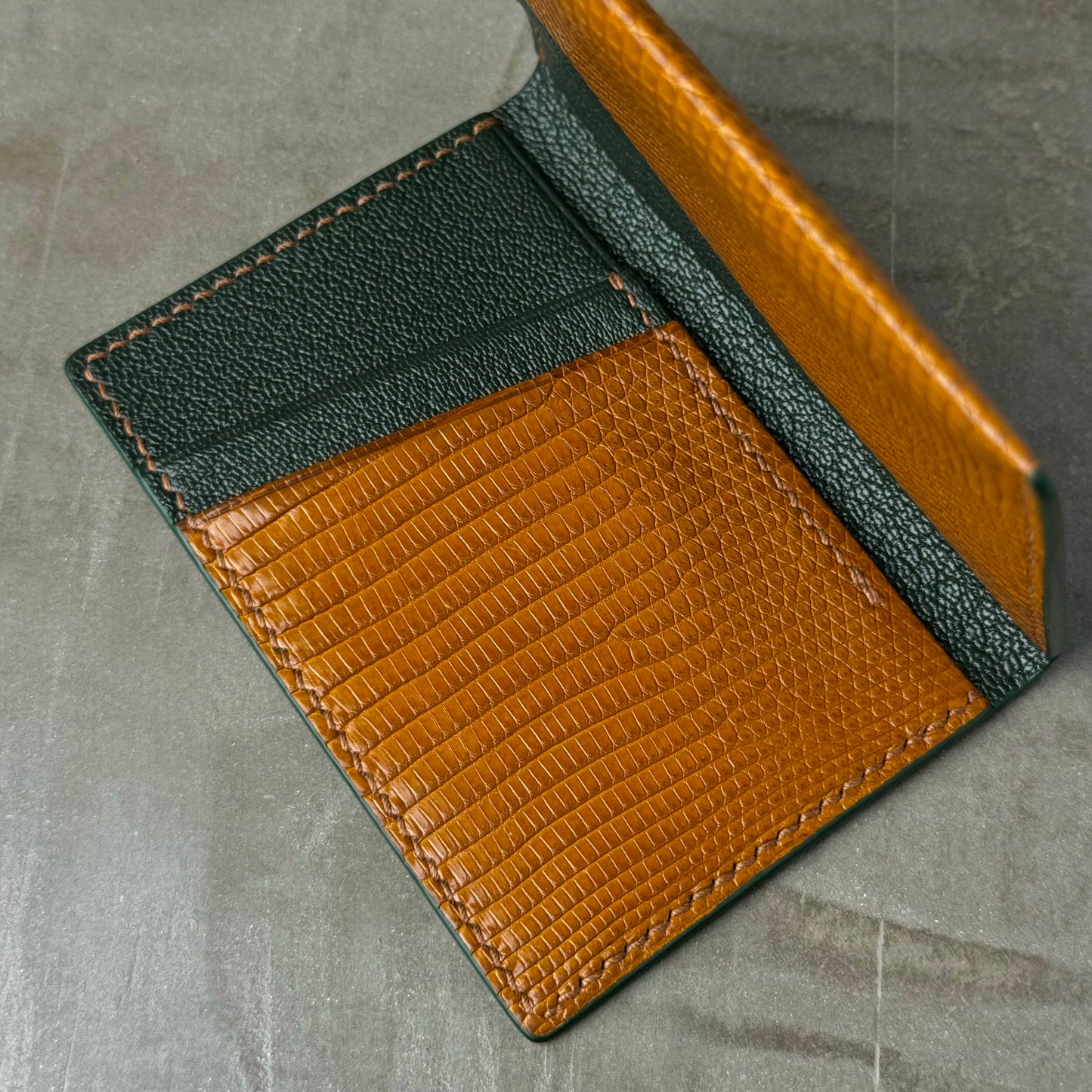 Cognac Lizard with Forest Green Chèvre