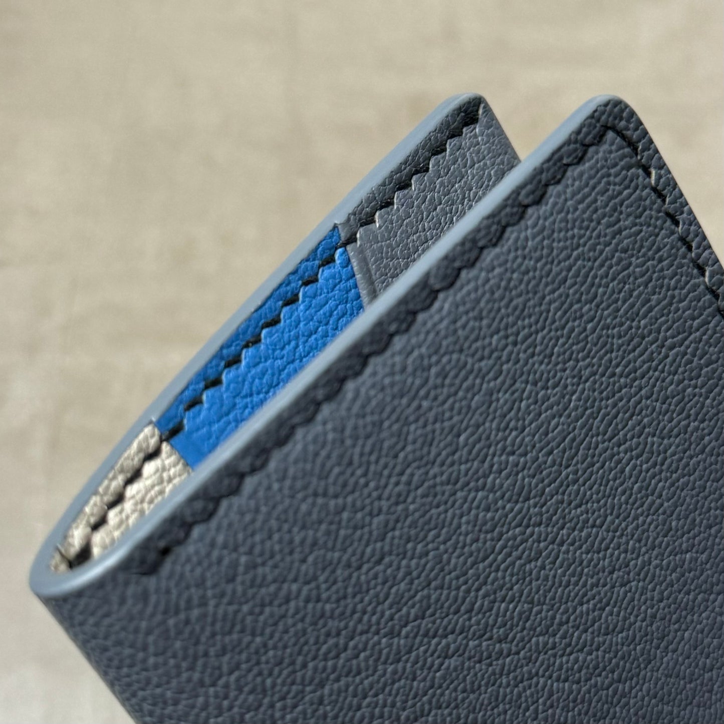 Grey, Blue and Ivory Chèvre Pocket Organizer