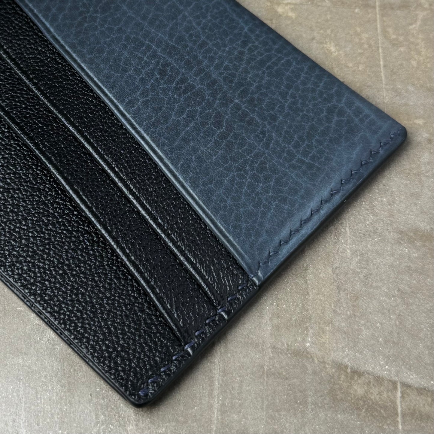 Slate Blue Calfskin and Black Chèvre Bifold