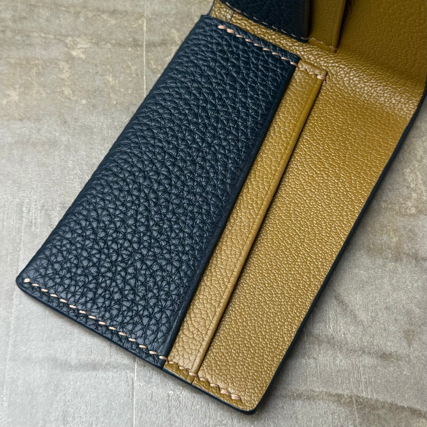 Navy Togo and Dijon Chèvre Bifold