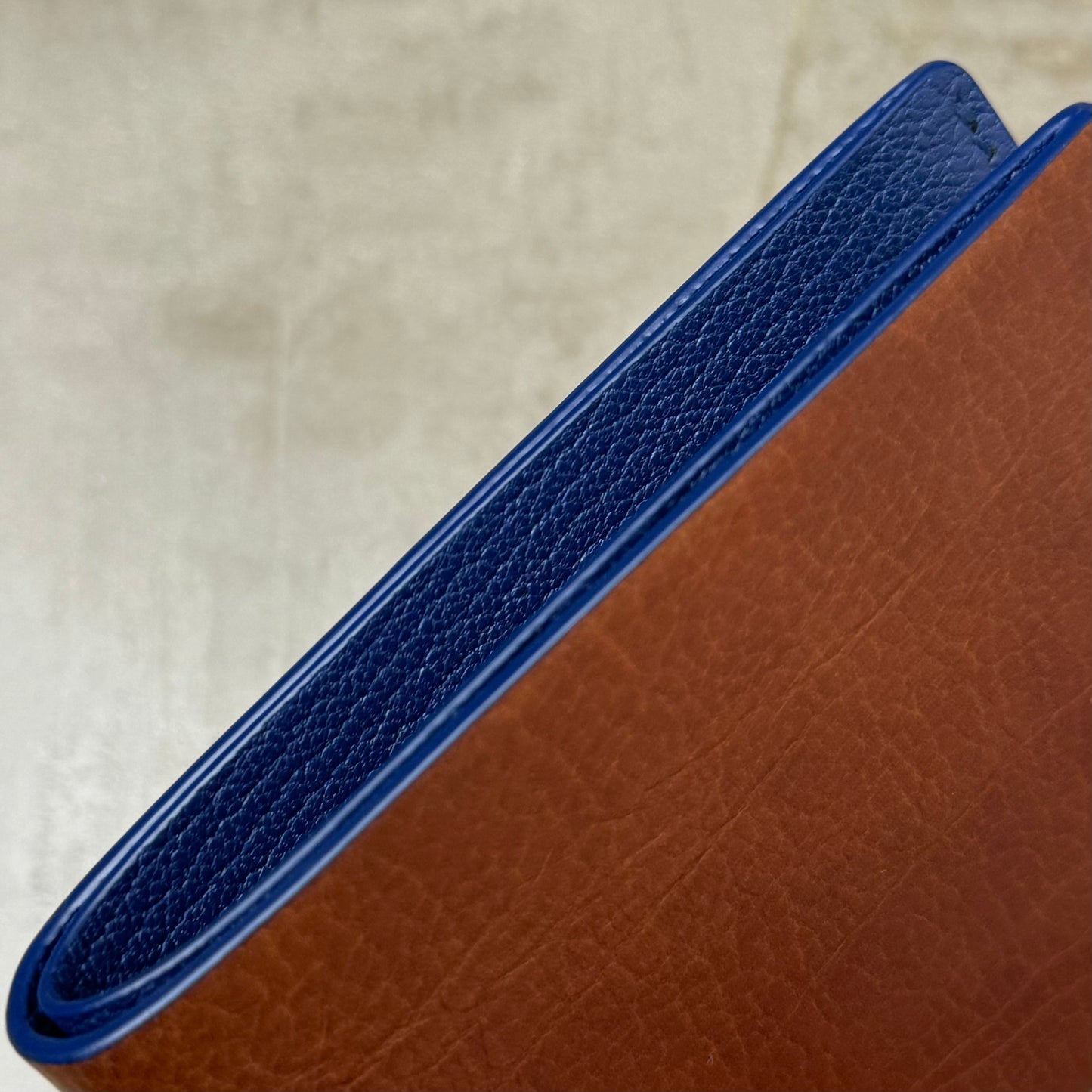 Saddle Brown Calfskin and Navy Chèvre Bifold