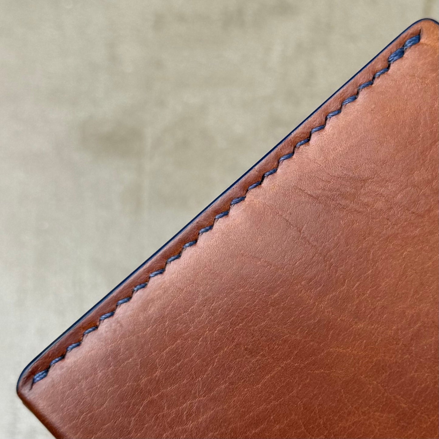 Saddle Brown Calfskin and Navy Chèvre Bifold